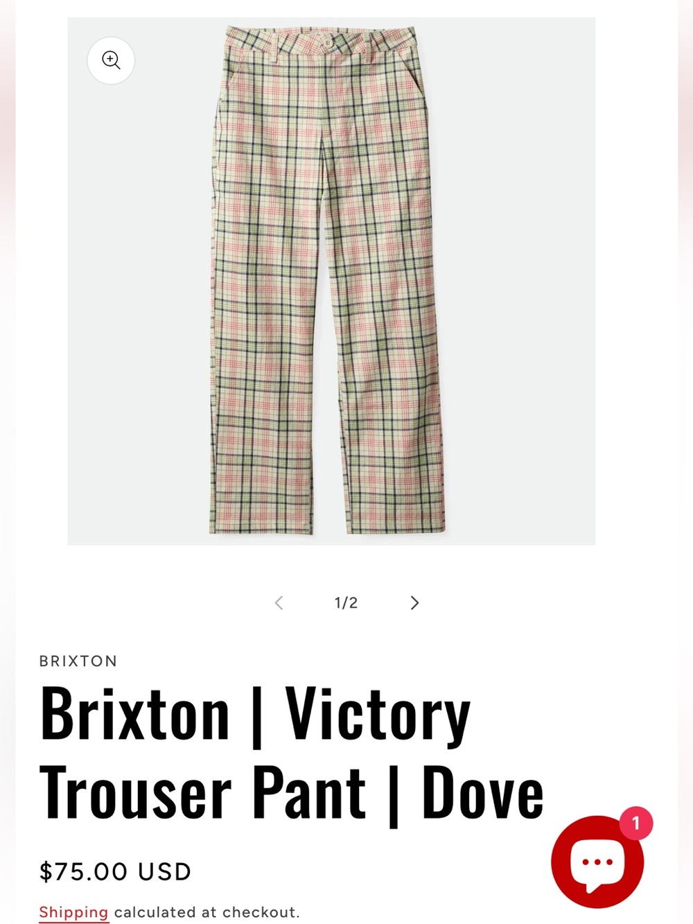 Brixton Plaid pants in Cream with Green & Red Accents